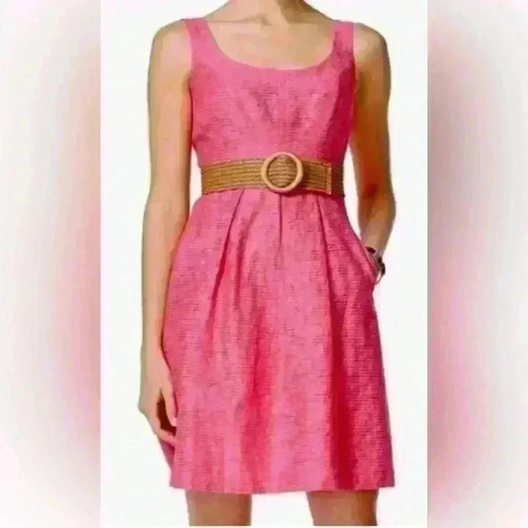 Nine West Fit & Flare Cocktail Pink Hot Lined Dress  Short size 4 - Picture 1 of 9